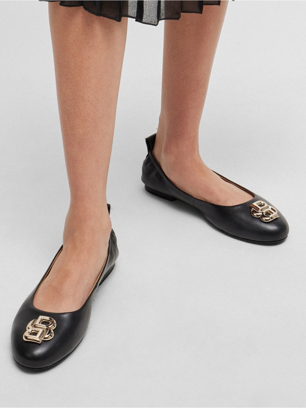 NIB BOSS Dasy Ballerina Ballet Flat Black Leather Logo Sz 5